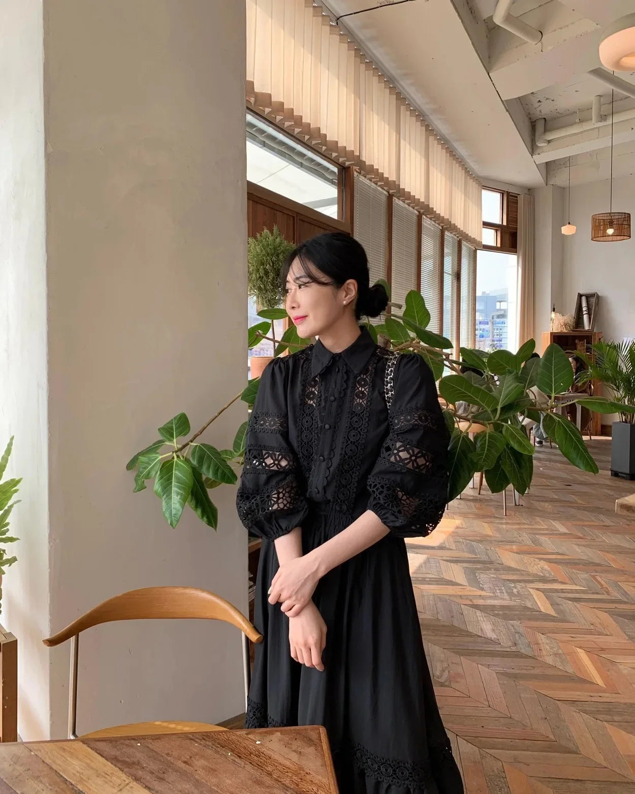 2026 French Retro Heavy Shirt Skirt Hollow Lace Balloon Sleeve Shirt + High Waist Belted Skirt Fashion Suit for Women