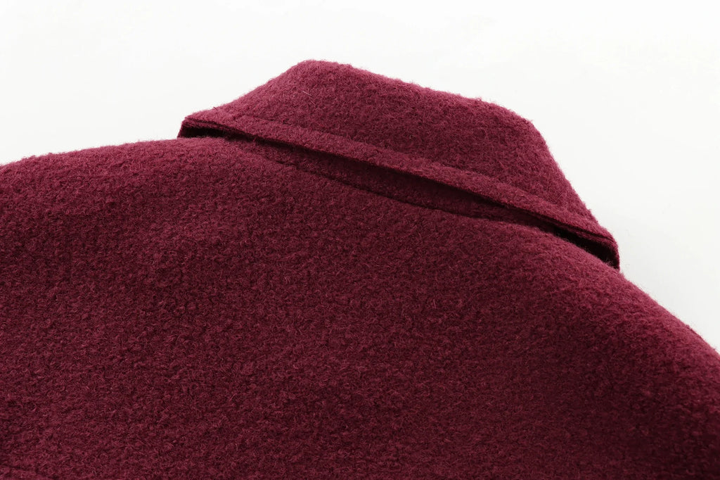 Foridol Autumn Winter Thick Burgundy Coat Jacket Women Zip Closure Turn Down Collar Short Jacket Veste Casual Angola Red Coat