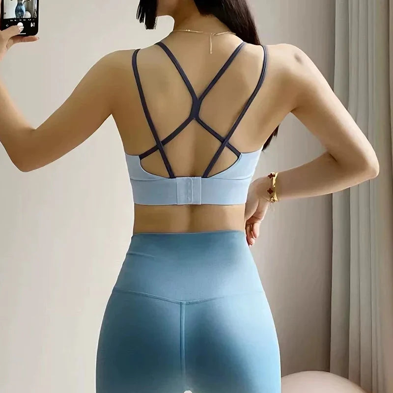 Women's yoga sports bra, integrated color blocking design with buckle sports bra