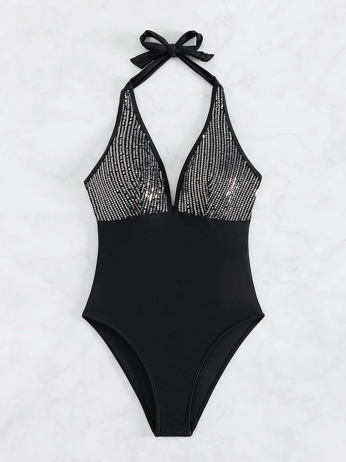 Sexy Shiny Sequins Deep V Backless Monokini Halter Women Swimwear One Piece Swimsuit Female Bather Bathing Suit Swim Lady K4996