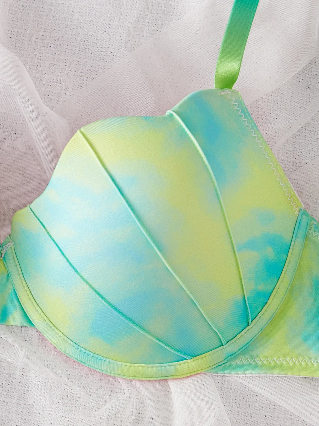 Women's Pastel Gradient Push up Bra Vertical Rib Shell Thin Cup Sexy Bra Comfort Underwire Lingerie Top