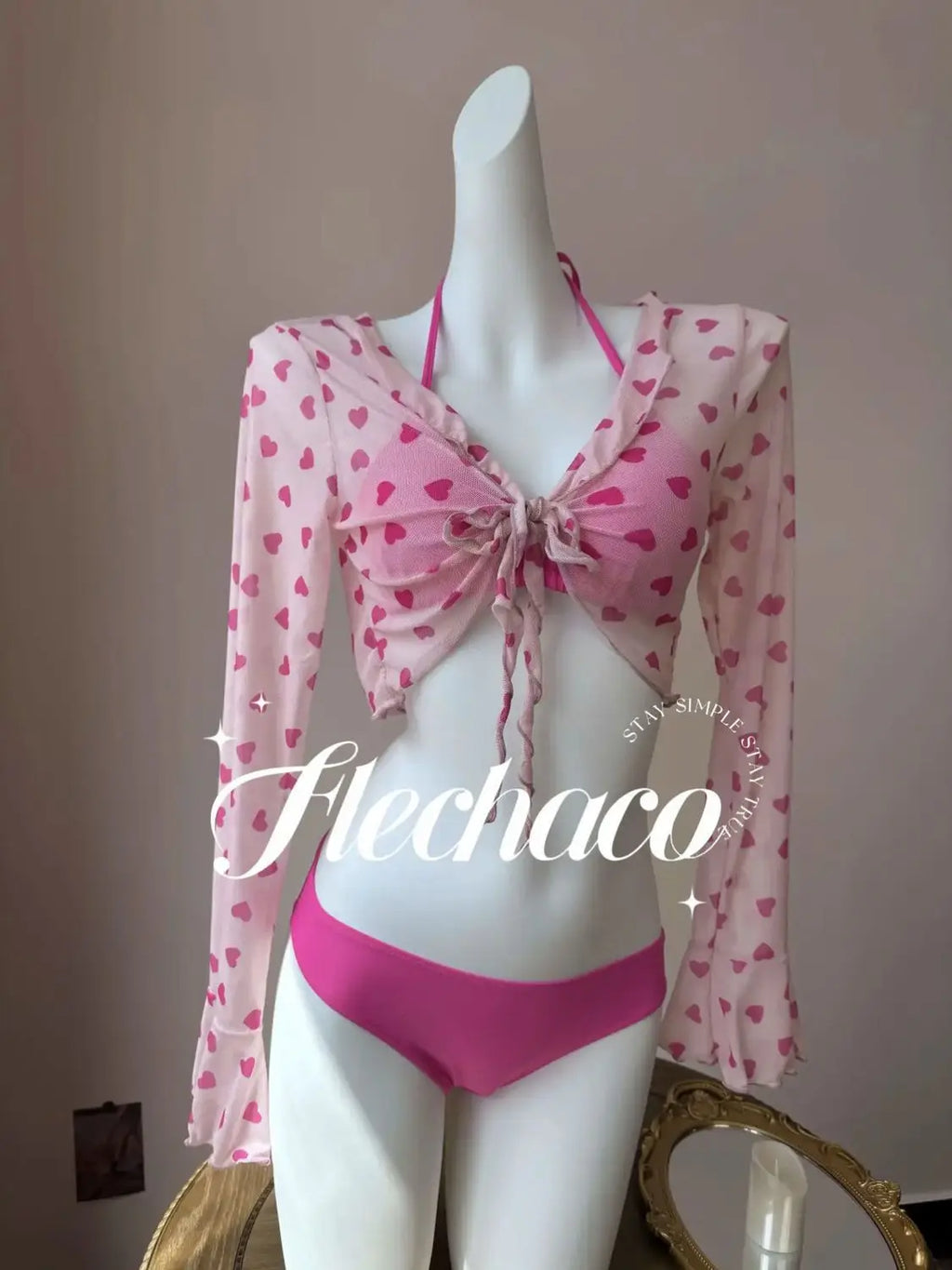 Sweet Pure Desire Bikini Set for Women - 4-Piece Hot Pink High Waisted Swimsuit for Summer Beach Holiday