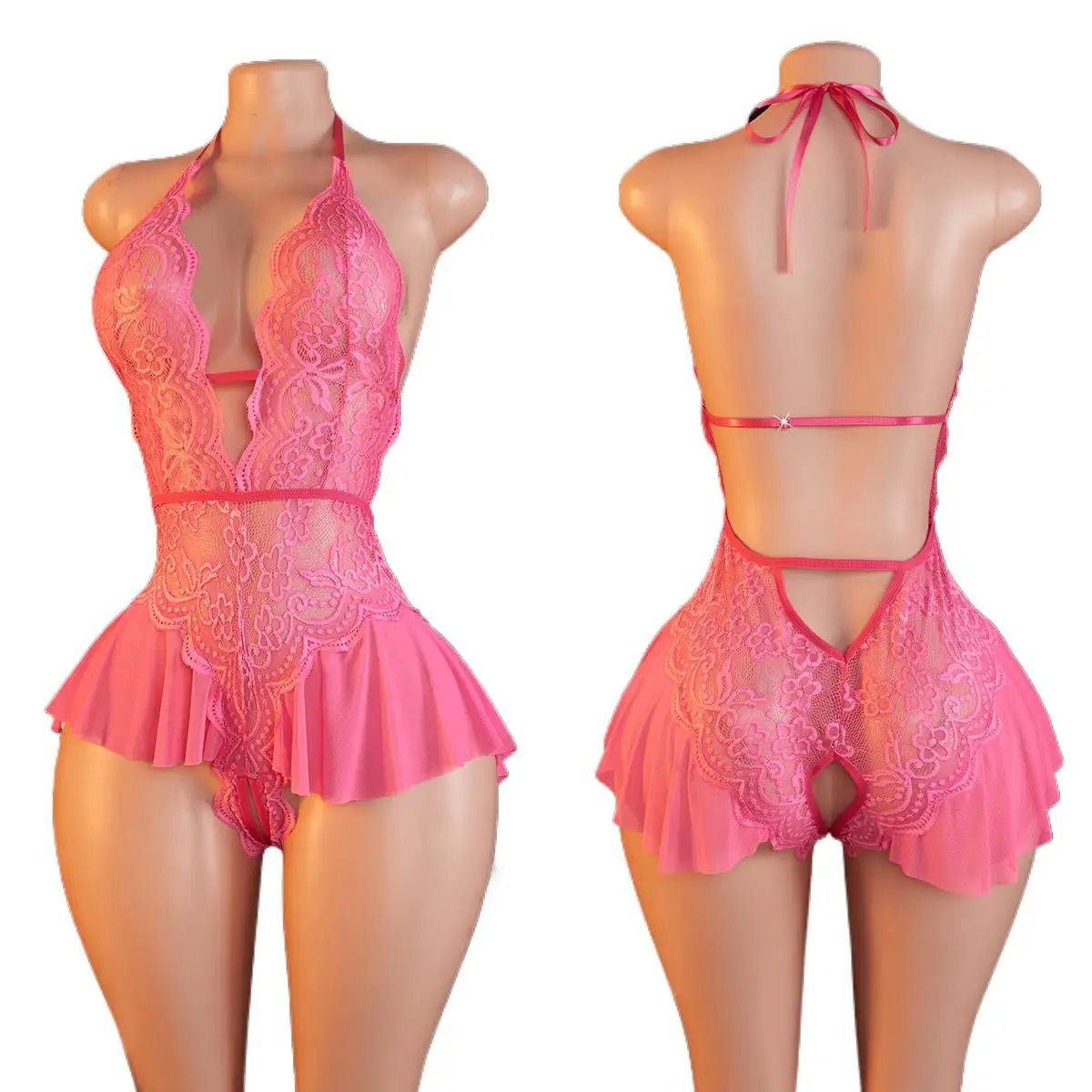 Women's Bodysuit Rose Crotchless Adult Erotic Sexy Lingerie Lace Deep V-neck Temptation Underwear Valentine's Gift