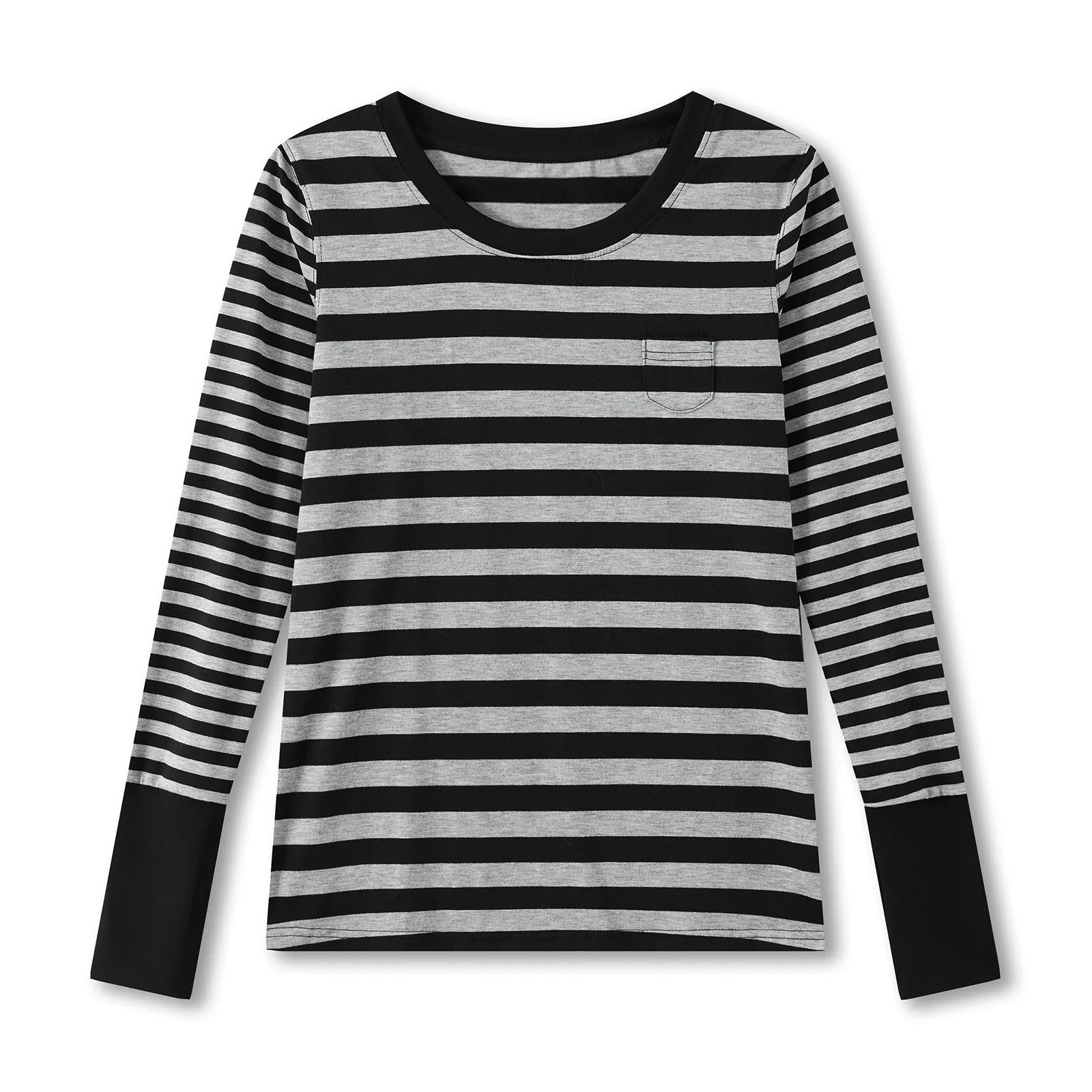Women Striped Print Long Sleeve Tops Fitted Round Neck Fall T-shirts Casual Streetwear for Daily Office Party