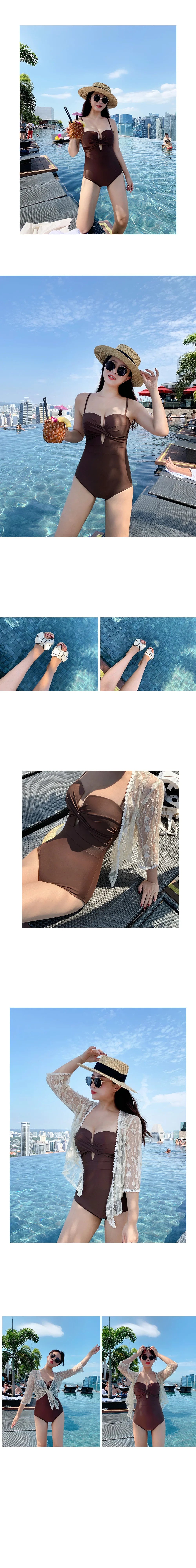 New One-piece Swimsuit Women Japan and South Korea Twist Bag Sexy Big Breasts Gathered Swimsuit
