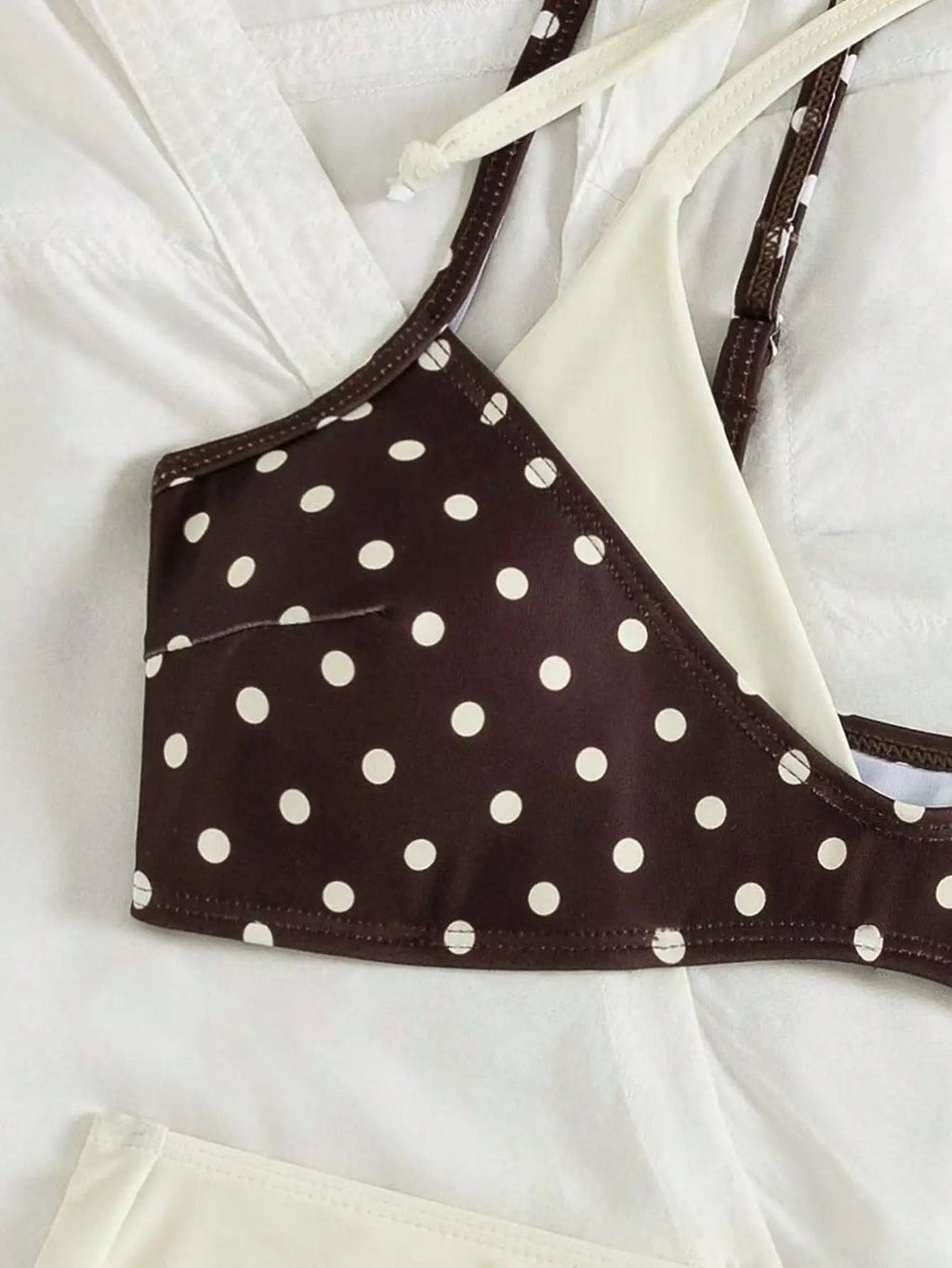 Coffee Polka Dot Print Patchwork Bikini Set 2026 Women Double Strap Push Up Bra High Waist Swimsuit Beach Bathing Suit Swimwear