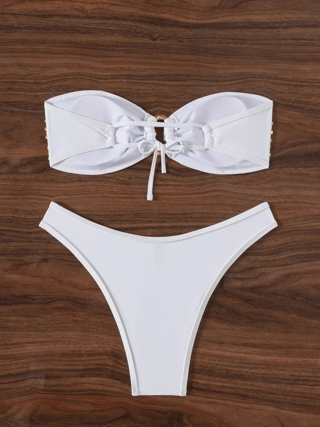 Glitter Sequins Fishnet Rings Bandeau Bikini Female Swimsuit Women Swimwear Two-pieces Bikini Set Brazilian Bathing Suit Swim