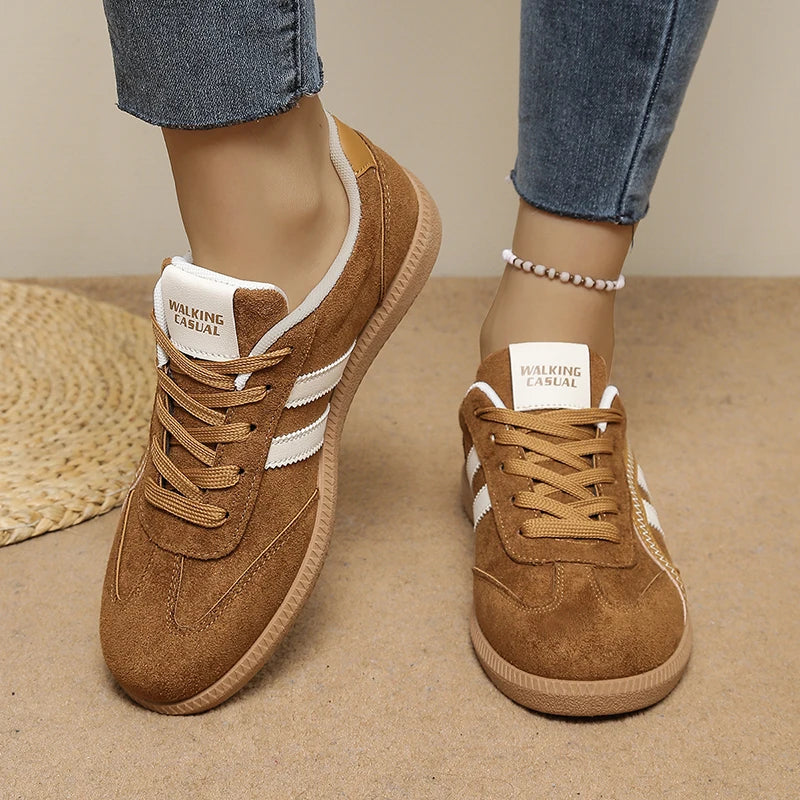 Plus Size 42 Flock Flat Sneakers for Women 2026 Fashion Anti Slip Lace Up Tennis Shoes Woman Platform German Training Shoes