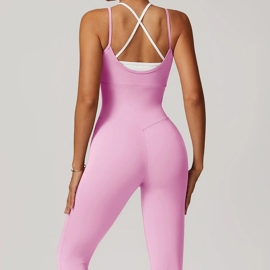 Yoga Jumpsuit Fake two color contrast halter sport jumps Women Push Up Gym Fitness Overalls Sport Outfit Sportswear Clothes 8843