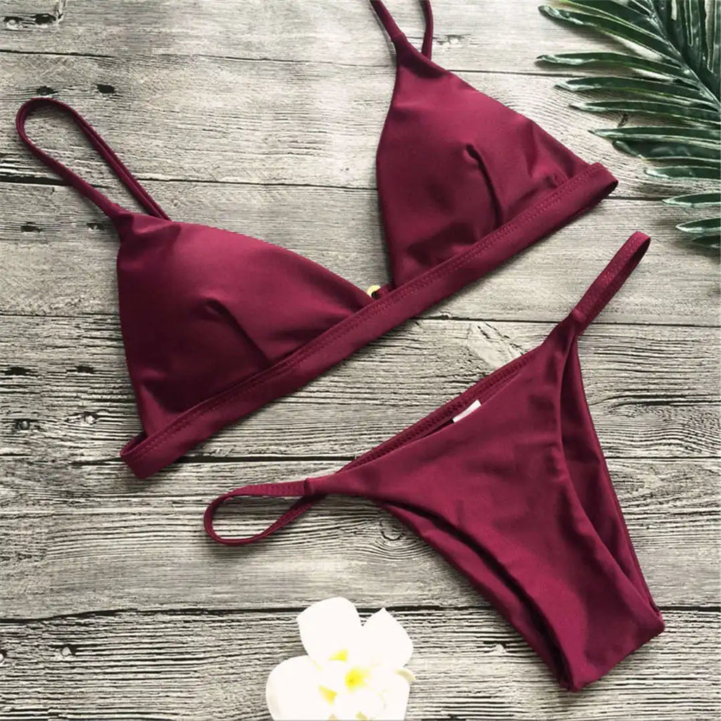 New Sexy Padded Brazilian Bikini Women Swimwear Female Swimsuit Two-Pieces Bikini Set Solid Bather Bathing Suit Swim Lady V64A