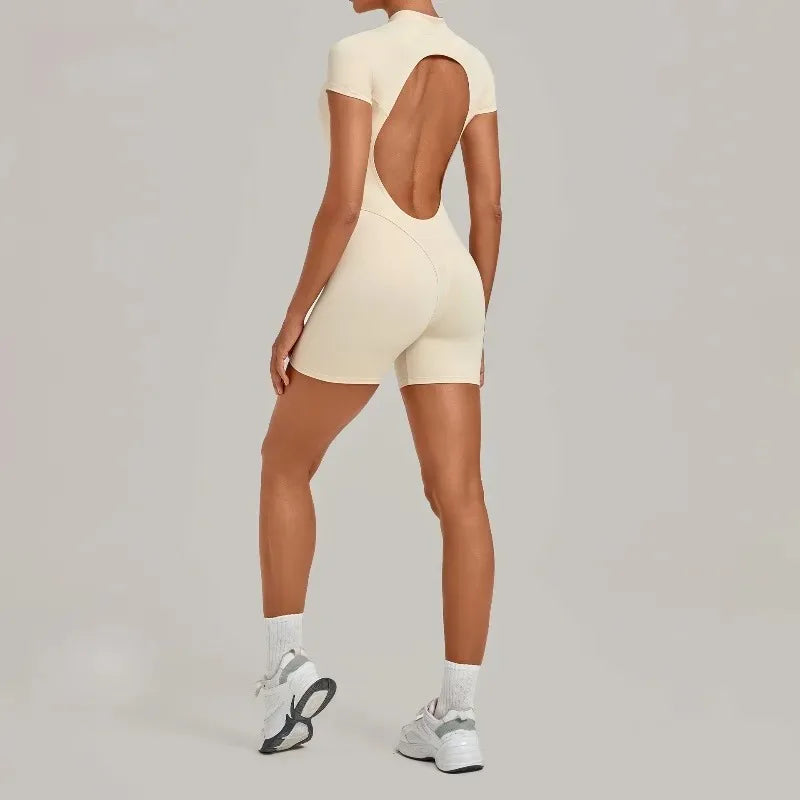 Women's Seamless Yoga Jumpsuits Fitness Sports Hip-lifting Backless Short-sleeved Training Gym Workout Shorts One-piece