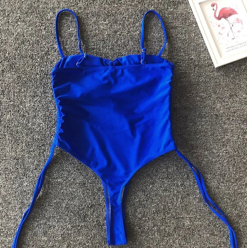 Neon Green Tummy Cut Out Female Swimwear One Piece Swimsuit Women Thong String Monokini High Leg Cut Bathing Suit Swim Bodysuit