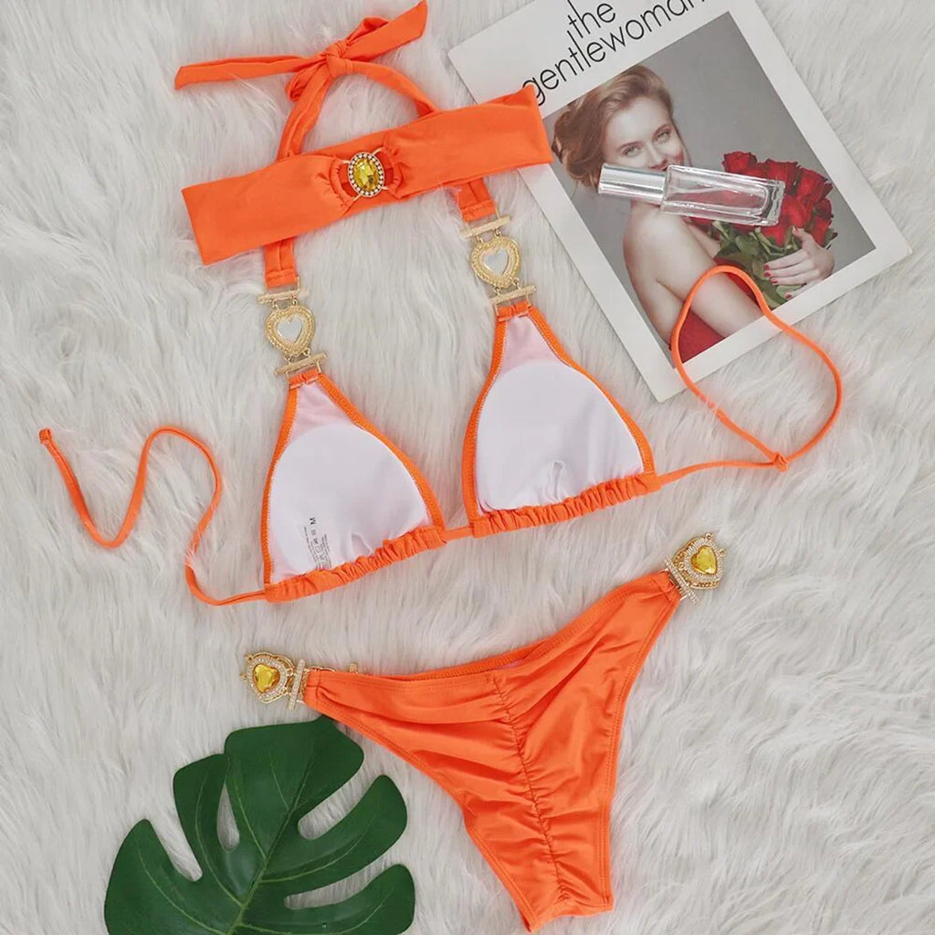 Diamond Rhinestone Bikini  Female Swimsuit Women Swimwear Two-Pieces Bikini Set With Hairbands Bather Bathing Suit Swim V3047G