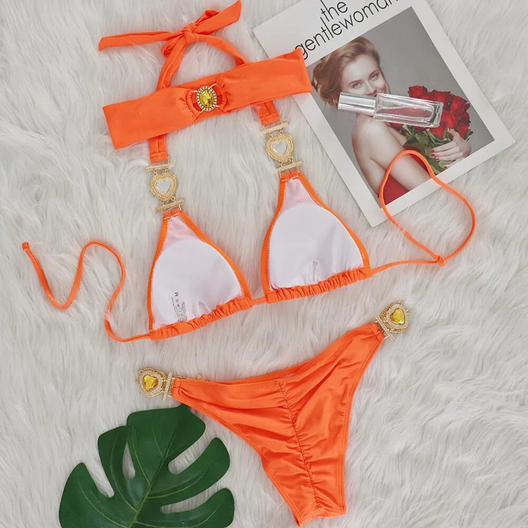 Diamond Rhinestone Bikini  Female Swimsuit Women Swimwear Two-Pieces Bikini Set With Hairbands Bather Bathing Suit Swim V3047G