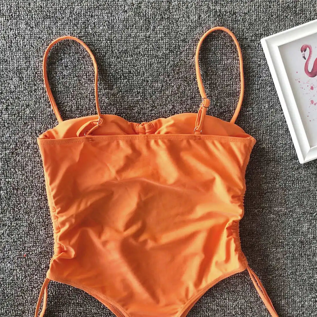 Sexy Lace Up Tummy Cut Out Monokini One Piece Swimsuit Women Swimwear Female Leopard Thong Bather Bathing Suit Swim Wear V1290