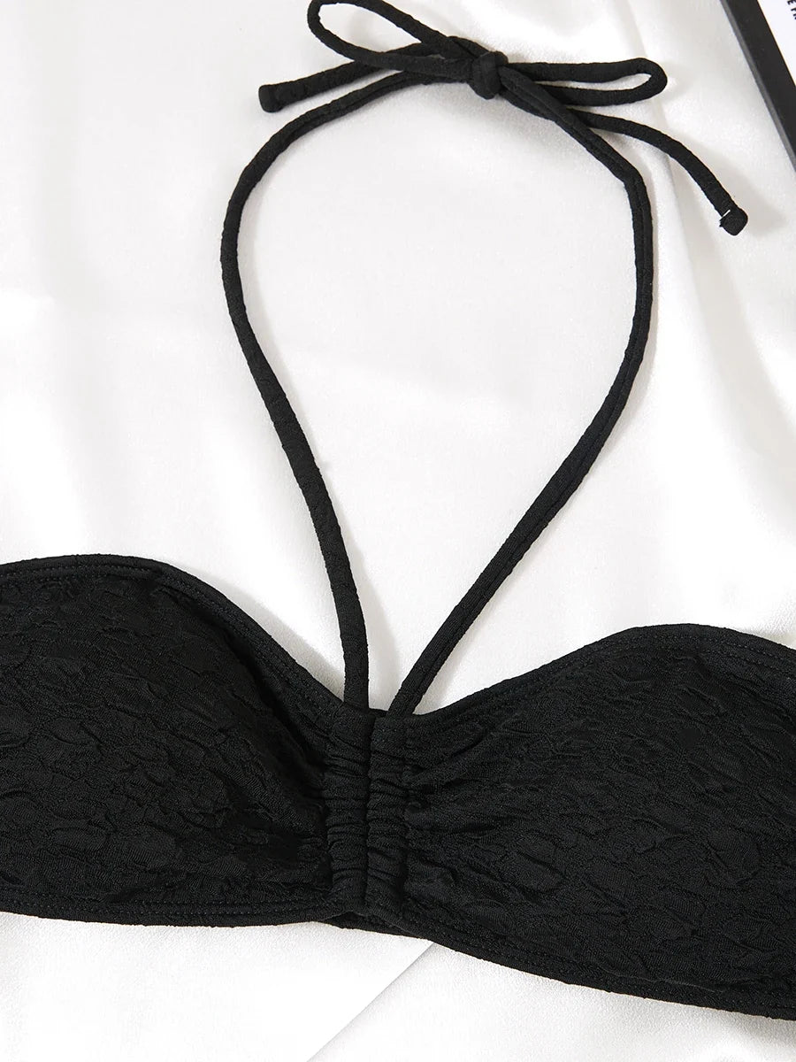 2025 Halter Bandeau Bikini Solid Swimwear Female Sexy Swimsuit Women Bathers Bathing Swimming Swim Suit Beachwear
