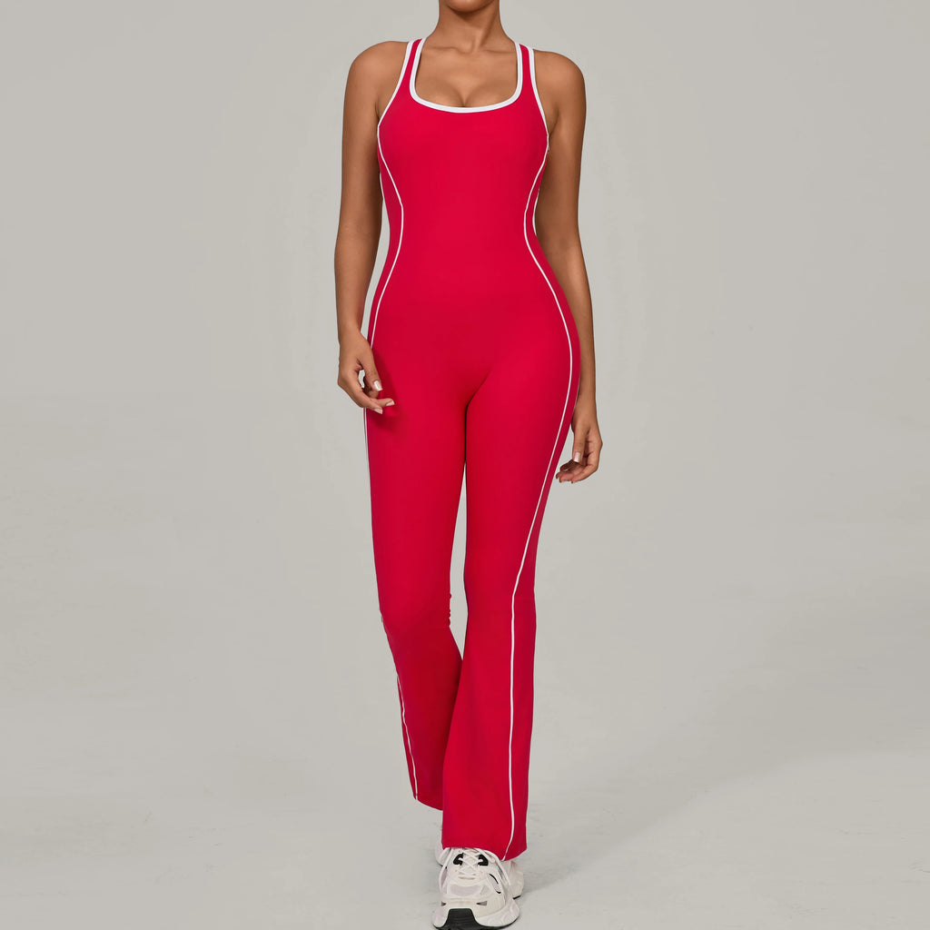 Sexy Backless Bodysuit Women's Set Tracksuits Fitness Sports Jumpsuit Yoga One-piece Suit Flared Pant Fast Dry Workout Clothes