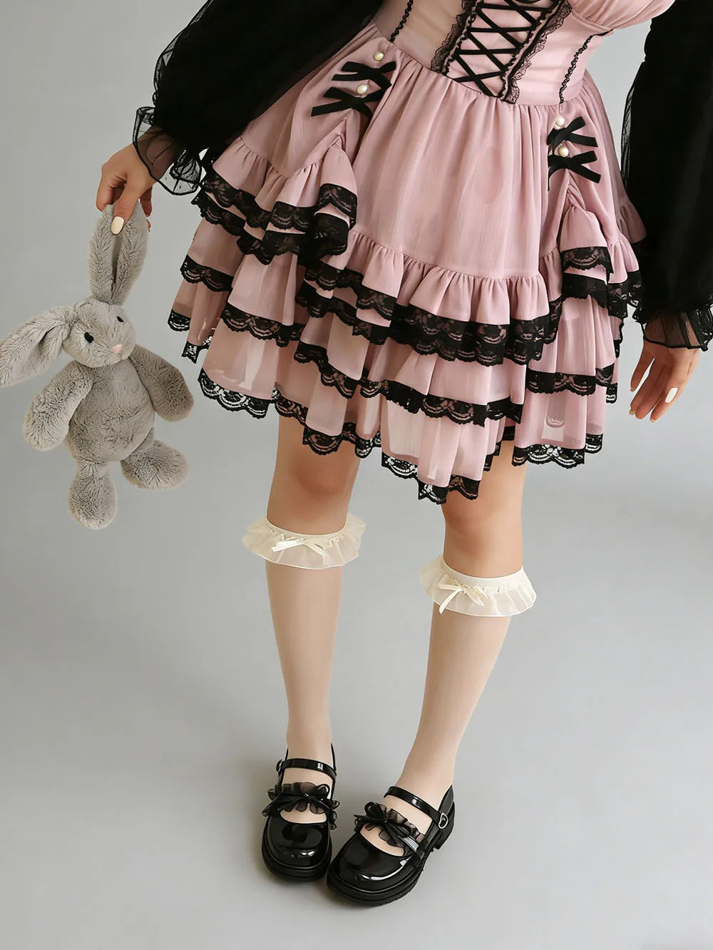 2026 Plus size 47 Sweet Blue Lace Ruffles Mary Janes Shoes Women Gothic Black Bow Knot Cute Lolita Cosplay Flats Casual Shoes