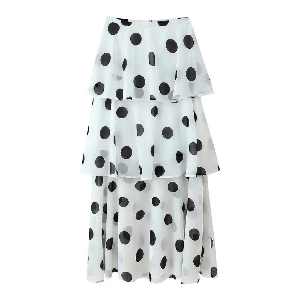 White Polka Dot Two Piece Set For Women Halter Crop Top And Tiered Maxi Skirt Elegant Summer Party Outfit Pure Desire Charm FSW7