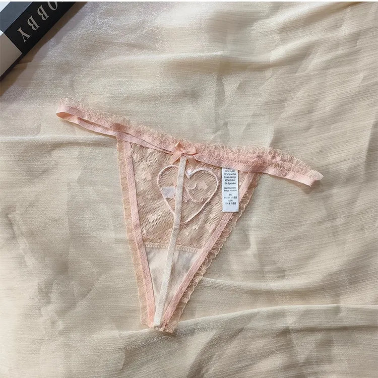 Embroidery Heart Sexy Girls Panties Women Briefs Thong Lace G String Underwear Thin Transparent Low Waist Female Lingerie