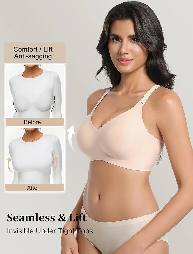 Women's Jelly Seamless Wire-Free Bra Full Cup Thin Mold Soft Support Underwear Plus Size Comfortable High Elasticity Bra