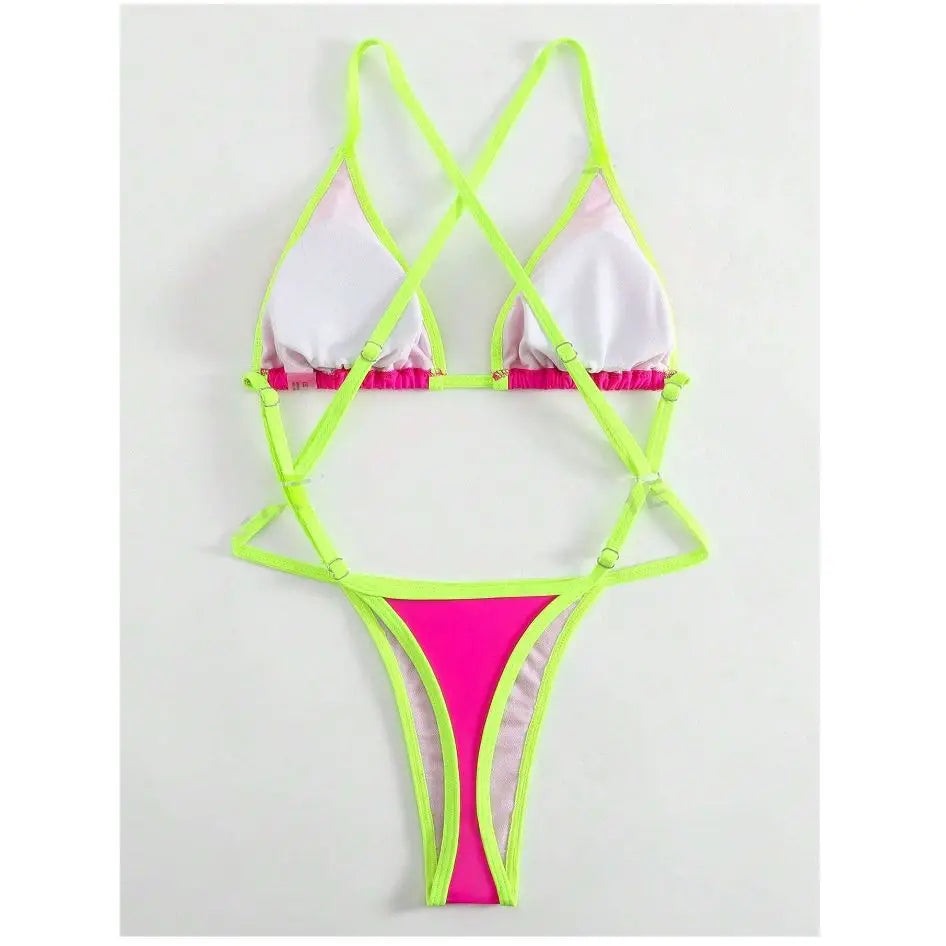 Cikini Summer Beach Women's Contrast Trim Halterneck One-Piece Swimsuit Sexy Swimwear Bathing Suit