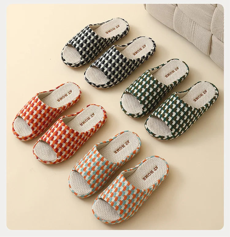 Breathable Cotton Linen Slippers For Women Men Summer Autumn House Shoes Anti-slip Keep Quiet Couples Home Floor Flax Slides