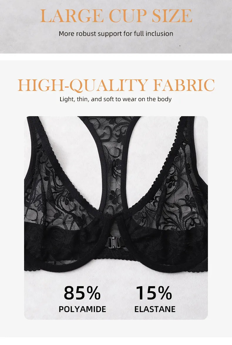Womens Front Button Lace Bra Underwire Underwear Elegant Embroidery Trendy Breathable Casual Plus Size Lingeire A B C D E F Cup