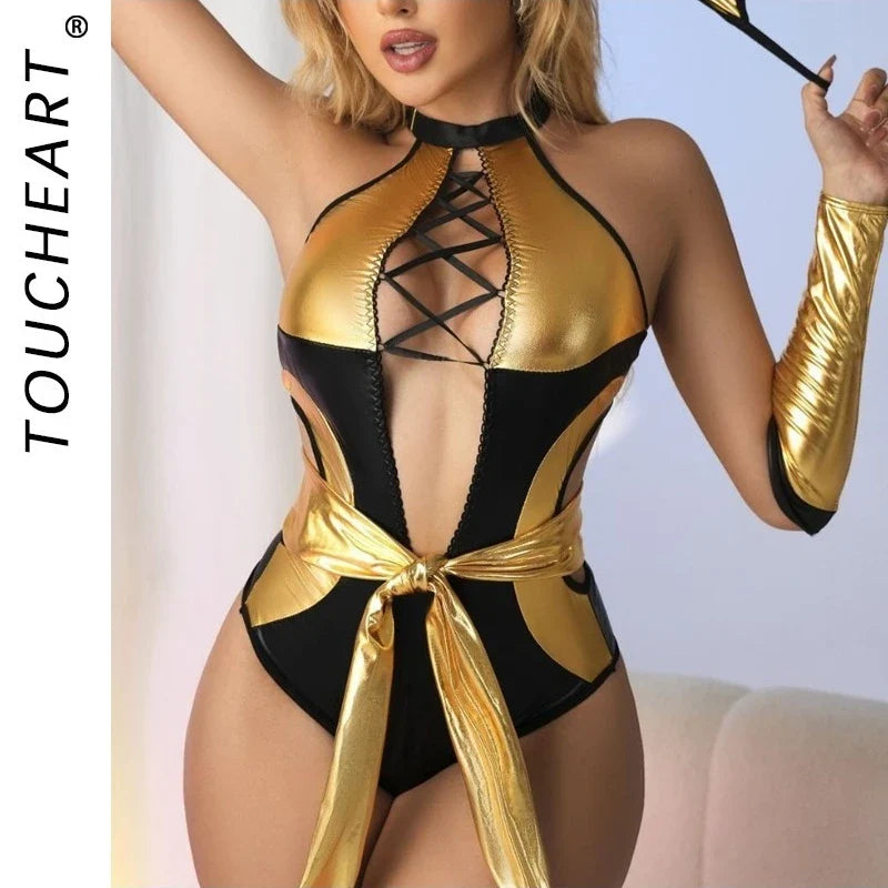 Toucheart Hot Hot Lingerie Sexy Female Lingerie Onesie Sexy Hollow Out Underwear Sexy Women Lace Mesh Nightgown Pajamas Sex Suit