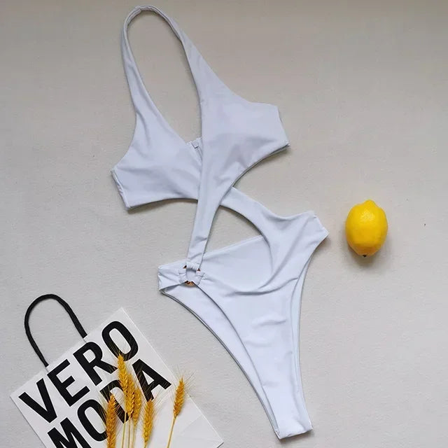 2025 Sexy High Cut Out Halter Female Swimwear One Piece Swimsuit Women Cross Bandage Monokini Bather Bathing Suit Swim Bodysuit