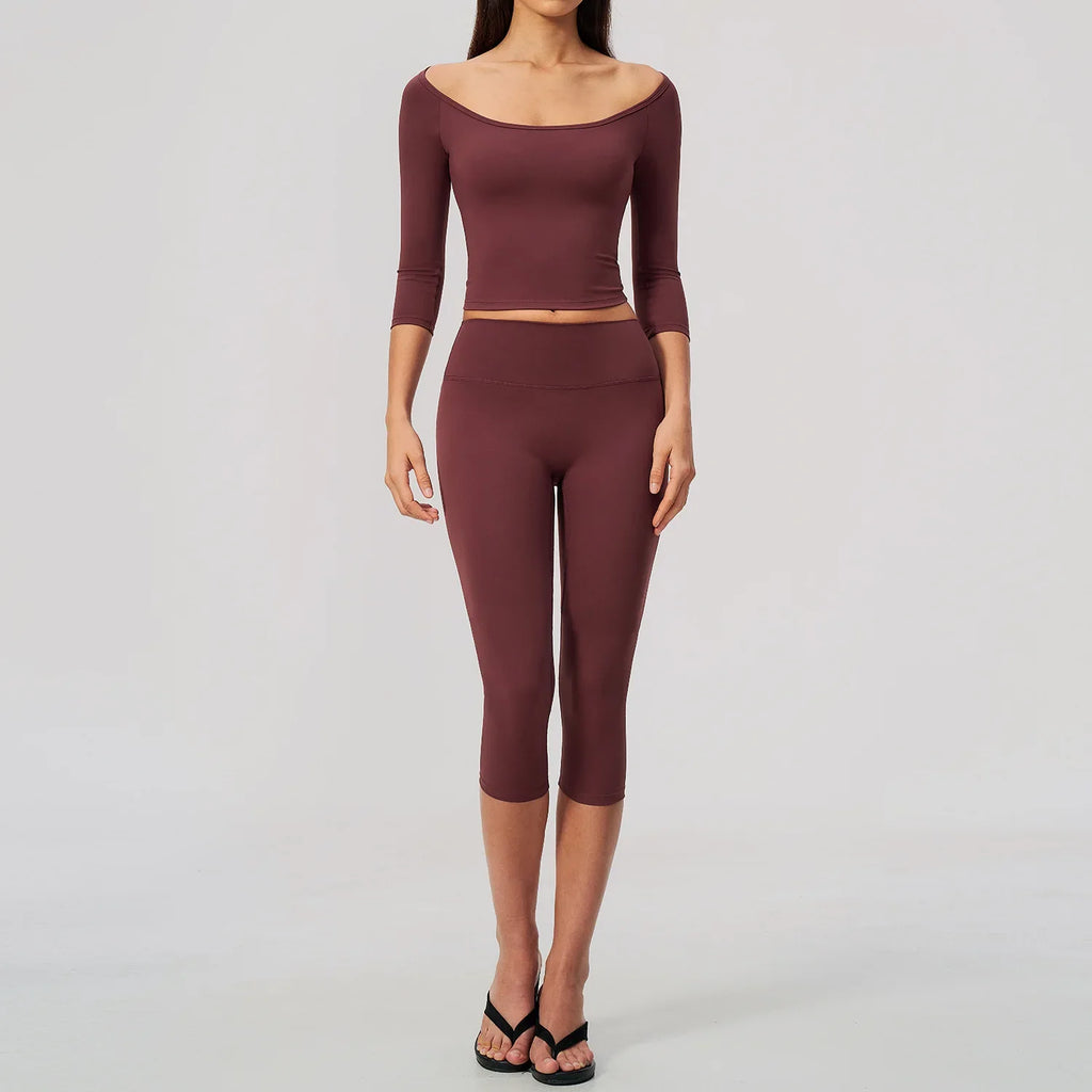 Fashion Mid Sleeve T-shirt Yoga Suits Tight Fitting Slim Sports Tops High Waist Peach Hip Mid Pants Gym Running Fitness Outfits