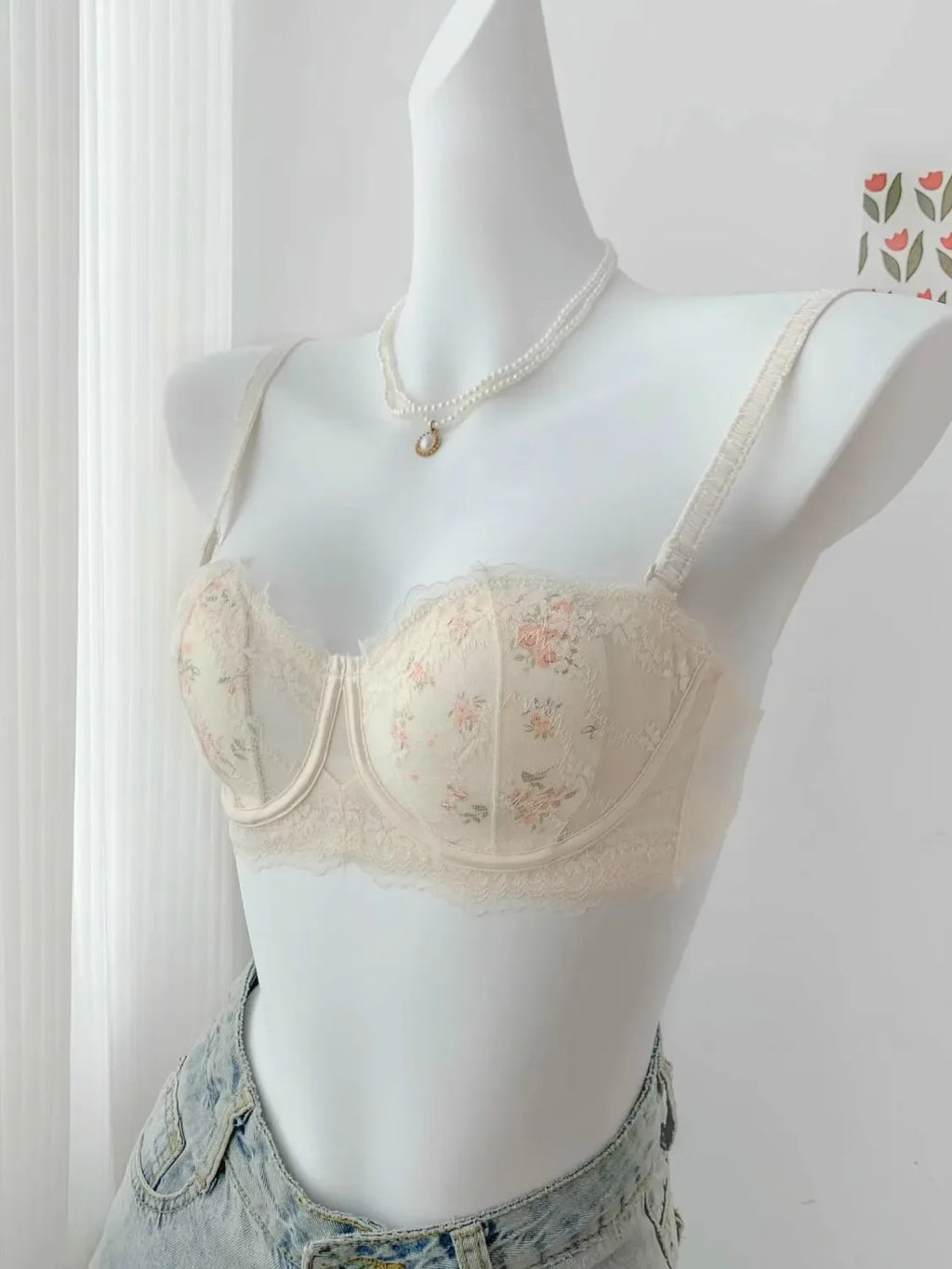Summer Rabbit Cup Bralette Large Bust Light Support Thin Lace Beachwear Pure Comfort Wirefree Anti-Sagging Bra AU S-XL MOYISU