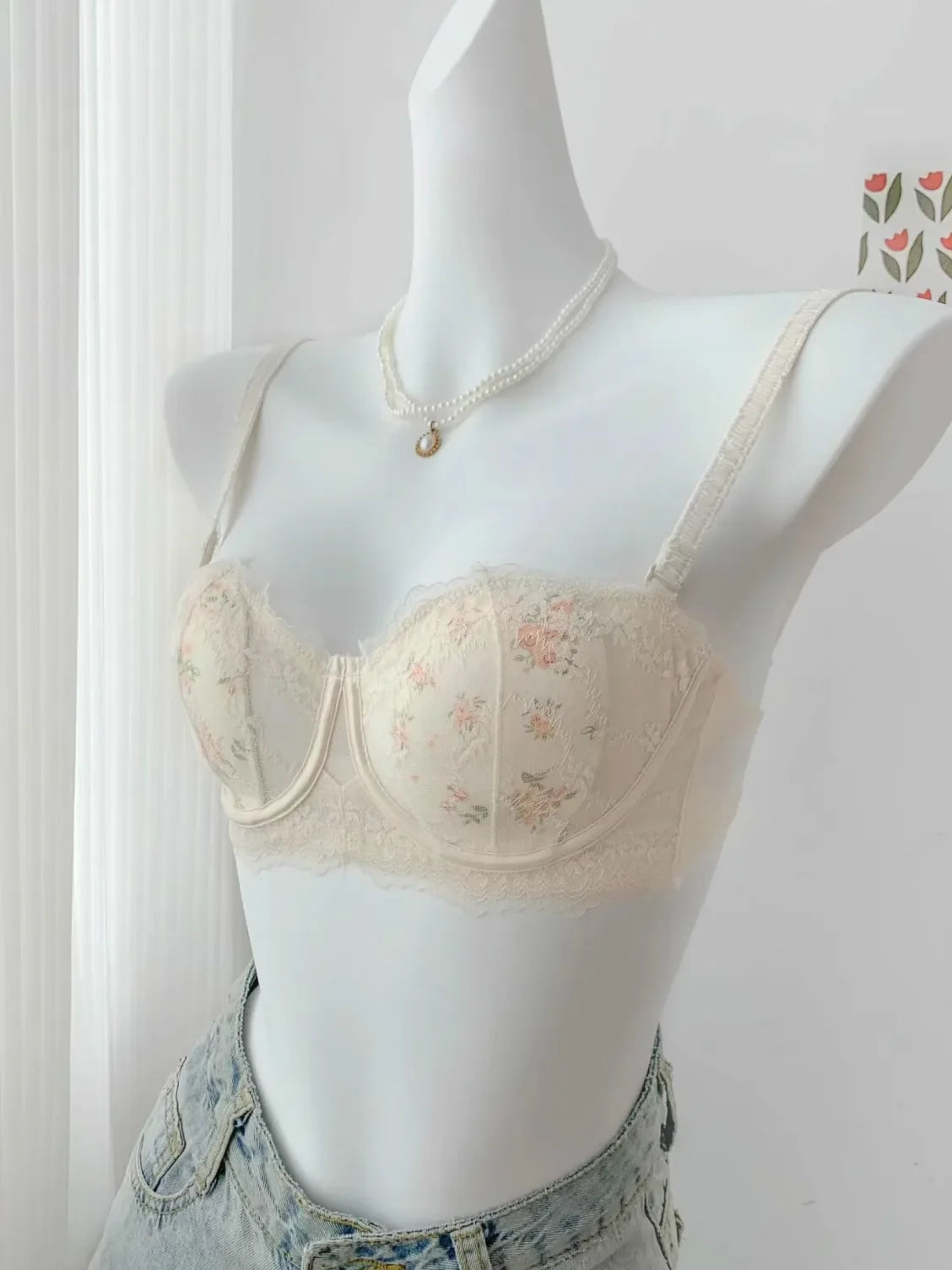 Summer Rabbit Cup Bralette Large Bust Light Support Thin Lace Beachwear Pure Comfort Wirefree Anti-Sagging Bra AU S-XL MOYISU