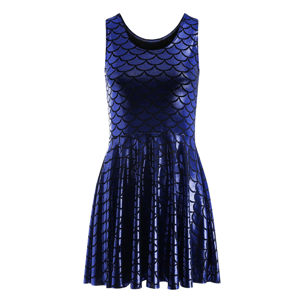 Cocktail Dress Womens Glitter Costume Party Dresses Swing A Line Metallic Shiny Festival Outfit Cosplay Fish Scale Vestidos