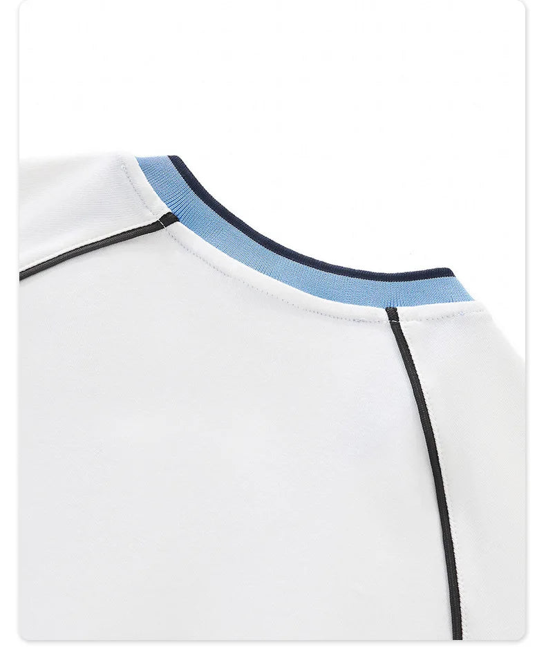 Hot girl top V-neck exposed navel contrasting color splicing clothes women's street short-sleeved T-shirt