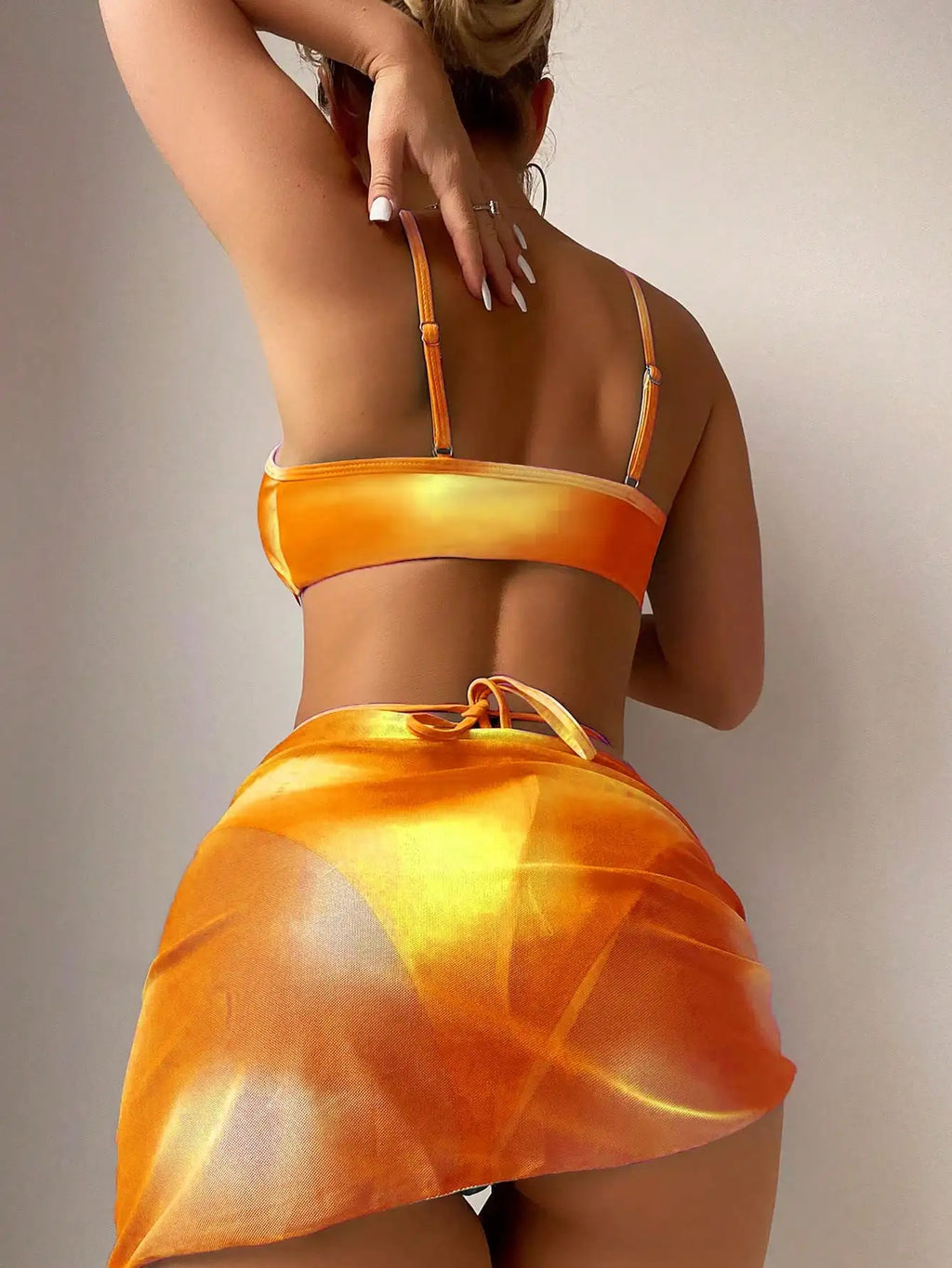 3 Pieces Ombre Lace Up Bikini Swimsuit & Beach Skirt Sexy Swimwear Women 2026 Bathing Swimming Swim Suit Female Summer Beachwear