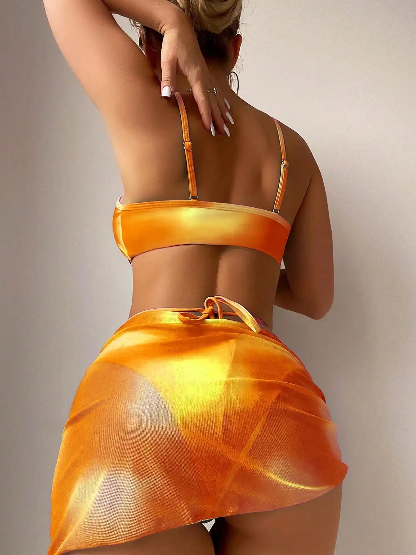 3 Pieces Ombre Lace Up Bikini Swimsuit & Beach Skirt Sexy Swimwear Women 2026 Bathing Swimming Swim Suit Female Summer Beachwear