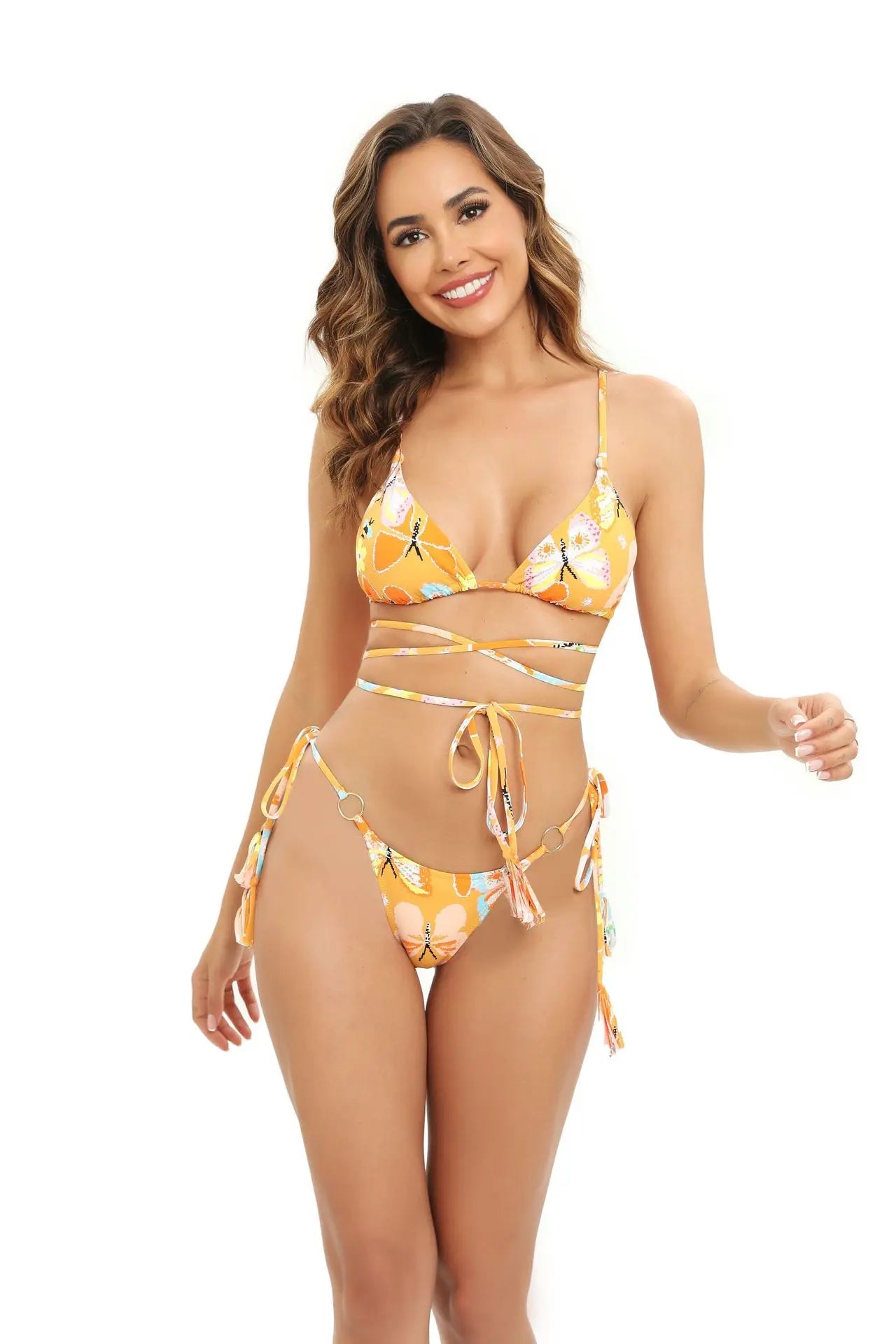 Print Triangle Bikini Set Women Split Swimwear Sexy Bandage Design Micro Bikini Beachwear Summer New Lady Swimming Bathing Suit