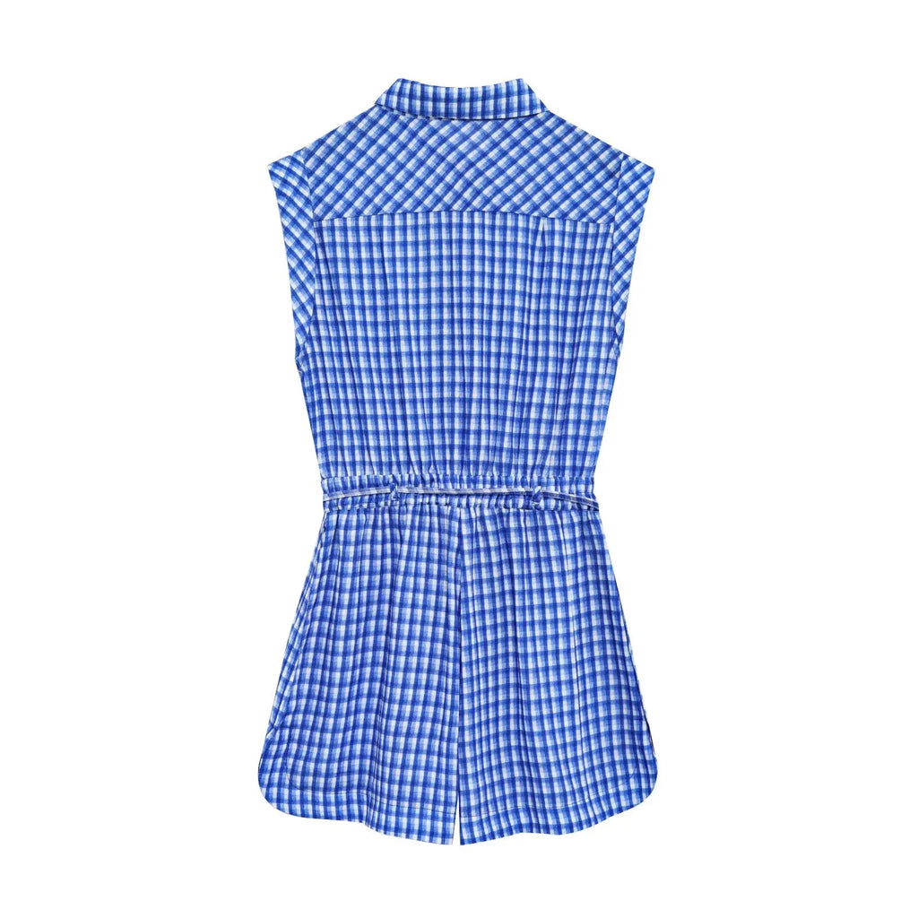 Gingham Printed Jumpsuit Women 2025 Summer Spring Wide Leg Casual Overalls for Women Cotton Linen Romper Pockets Playsuit