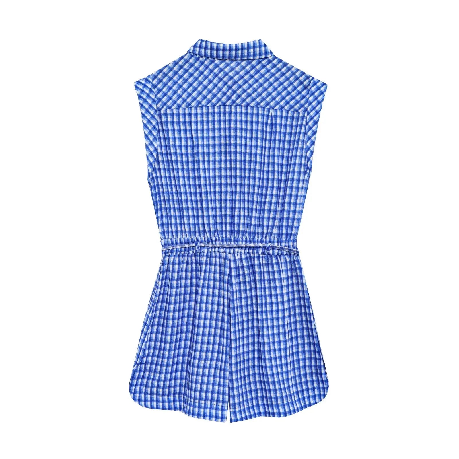 Gingham Printed Jumpsuit Women 2025 Summer Spring Wide Leg Casual Overalls for Women Cotton Linen Romper Pockets Playsuit