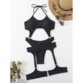 Sexy Tummy Cut Out Halter With Garter One Piece Swimsuit Women Swimwear Female High Leg Cut Bather Bathing Suit Swim Lady V4415