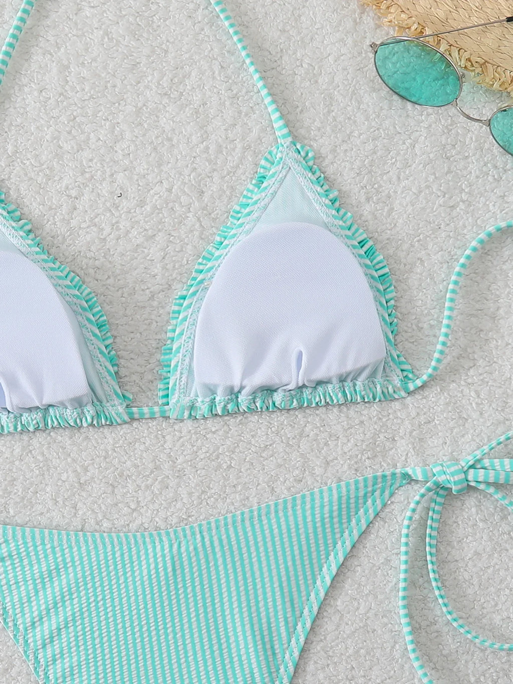 Halter Triangle String Bikinis 2026 Women Sexy Striped Swimsuit Ruffle  Swimwear Female Bathers Bathing Swimming Swim Suit