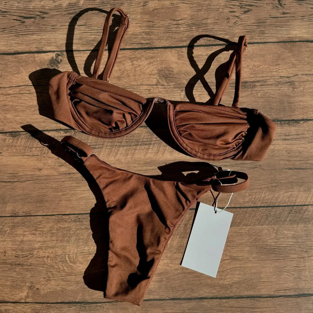 Bandeau Bikini Push Up Women Swimsuits 2024 Sexy Female Swimwear Brazilian Bikini Set Thong Biquini Swim Suits Solid Beachwear