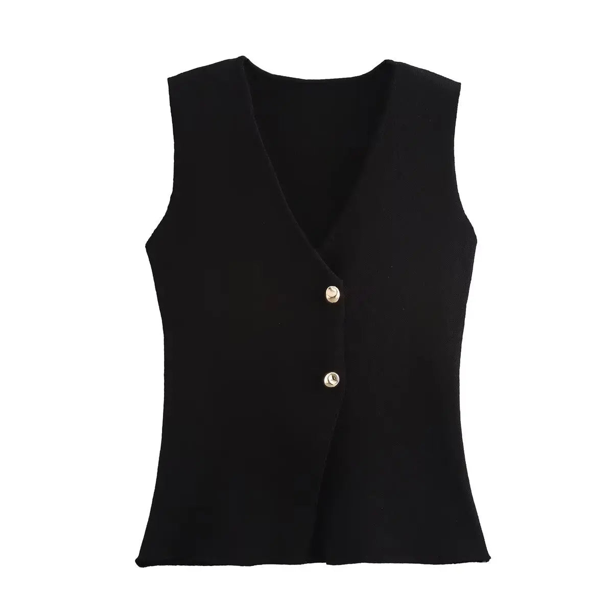 Foridol Gold Button Knitted Tank Top Women Autumn Winter Burgundy Short Vest Sleeveless V Neck Chic New Fashion Tops