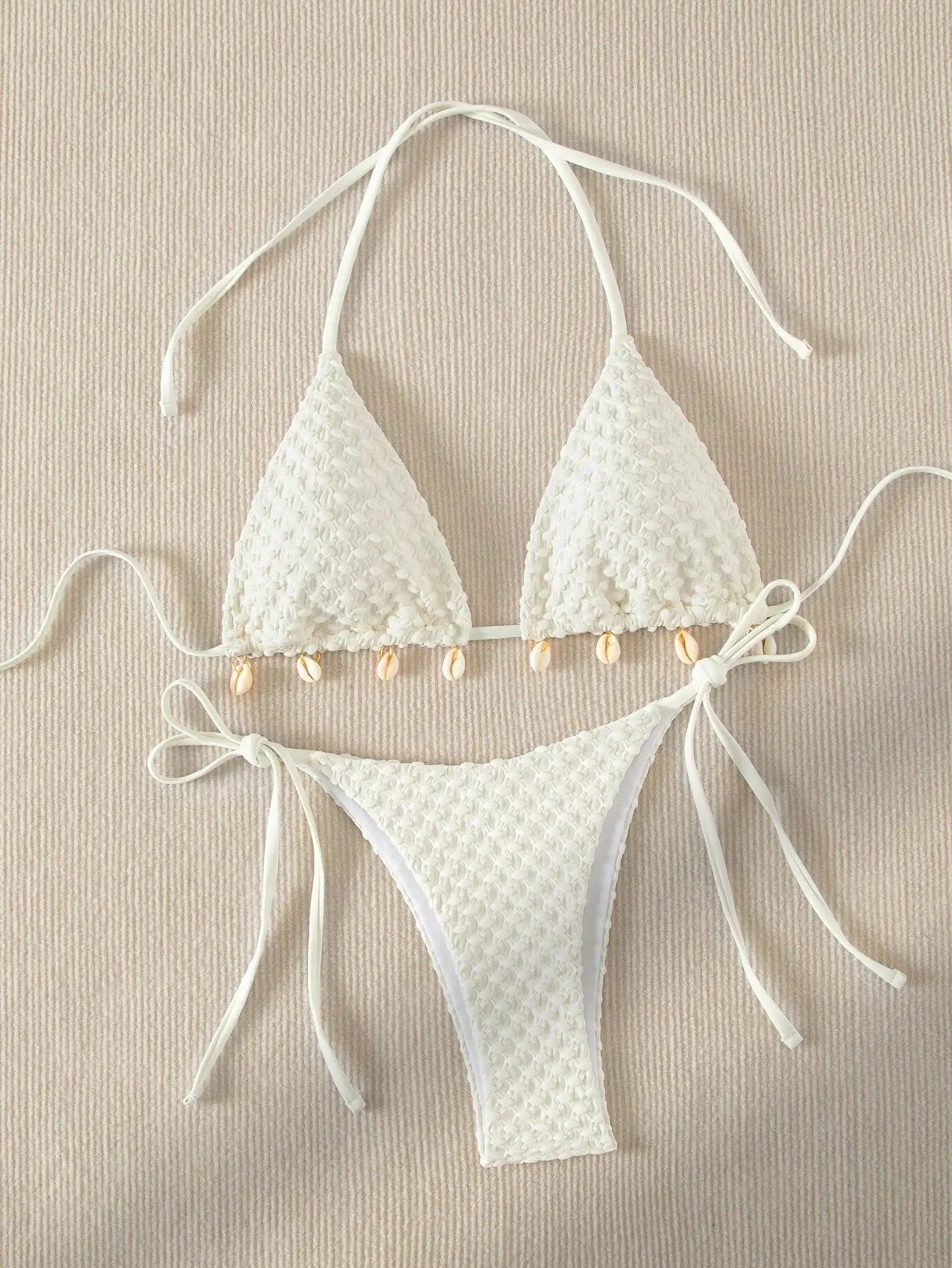 DEKA Tie Side Thong Swimwear New Sexy Bikini Set White Shell Designer Swimsuit Halter Push Up Micro Bikinis Summer Bathing