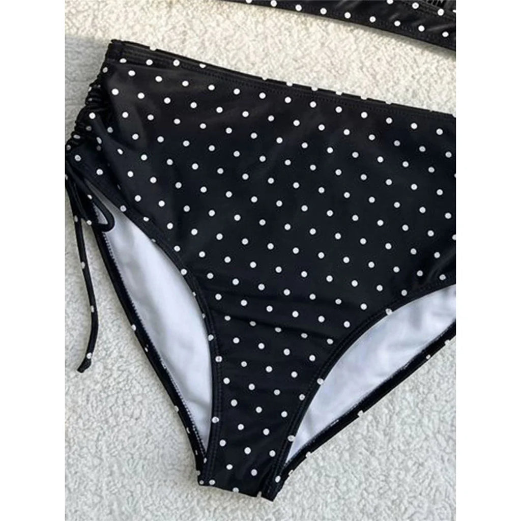 S - XL Polka Dot V Neck High Waist Bikini Female Swimsuit Women Swimwear Two-Pieces Bikini Set Bather Bathing Suit Swim V8111