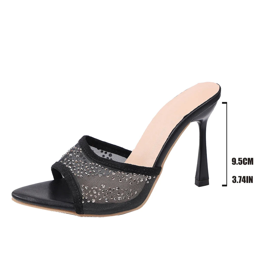 Sexy Pointed Toe High Heel Sandals Women 2026 Fashion Stiletto Heels Crystal Sandals Woman Plus Size 42 Slip On Party Shoes