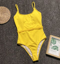 4 Colors Sexy One Piece Swimsuit Swimwear Women Solid Special Fabric Bathing Suit Beachwear with Waistband Maillot De Bain Femme