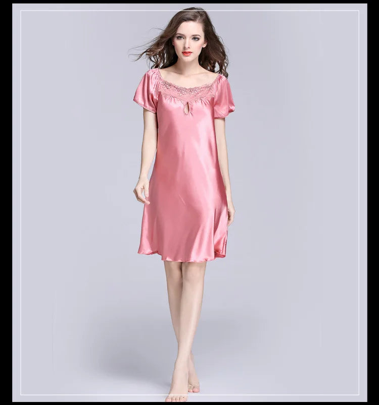 Women's Sleepwear Ice Silk Casual Silk Pajamas Women's Summer Sexy Short Sleeve Lace Pajamas Loungewear