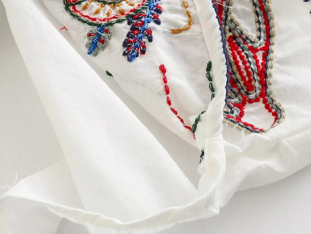 Foridol Marine Organism Embroidery Batwing Sleeve Summer Spring Maxi Skirt Set Cotton White Tassle Dress Set Outfits Button Suit